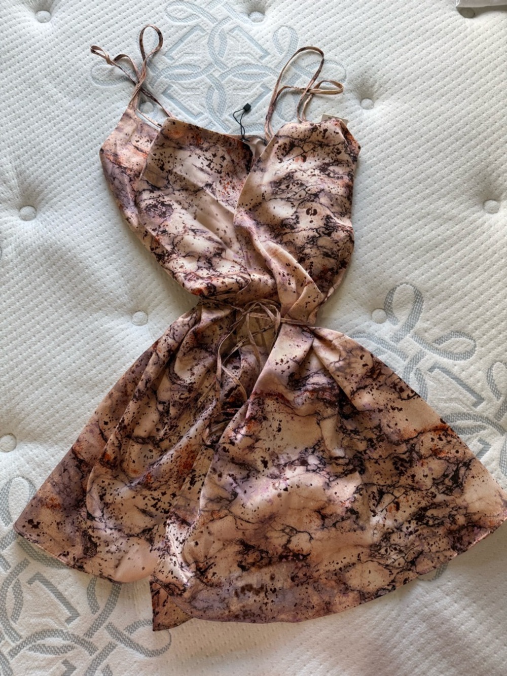 Zara Marble-Print Spaghetti Strap Mini Dress in Pink and Brown